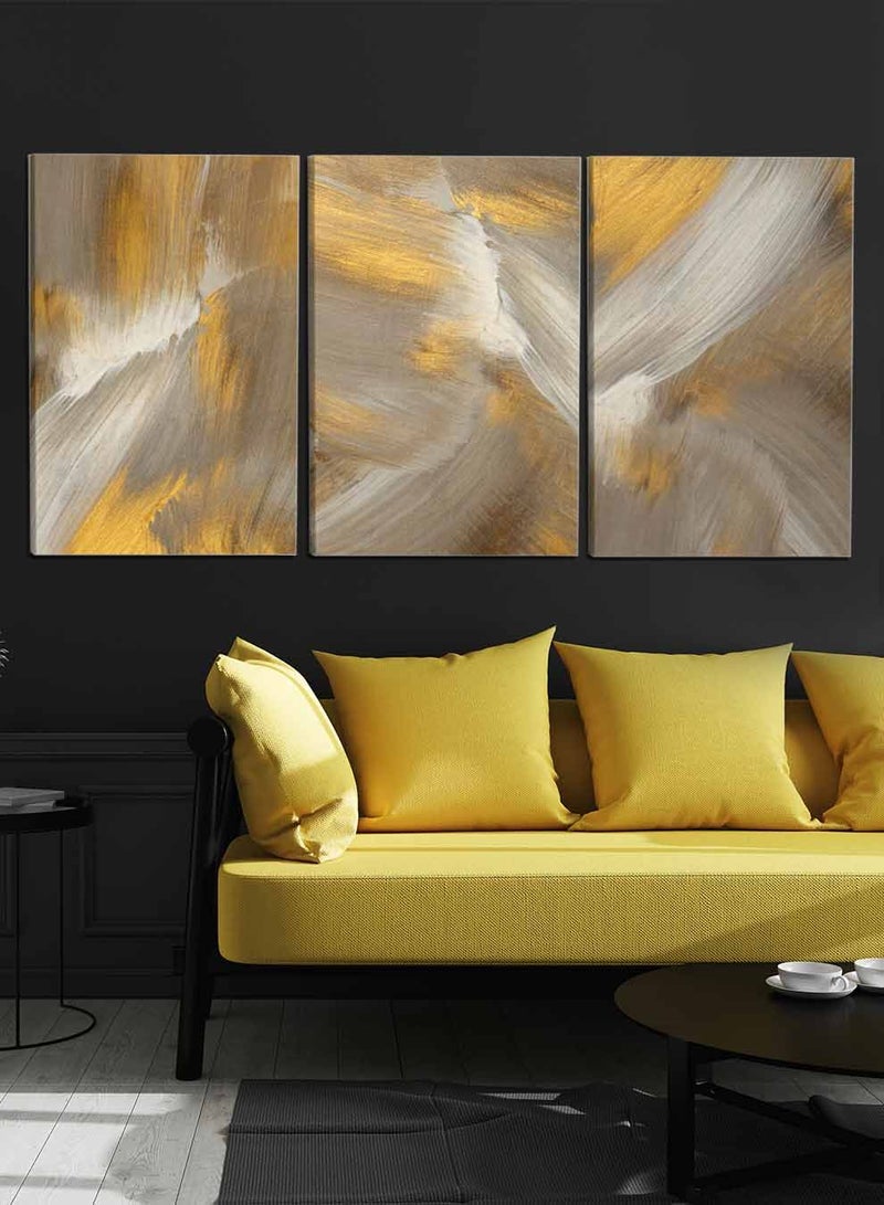 LOWHA Set Of 3 Framed Canvas Wall Arts Stretched Over Wooden Frame, Abstract Oil Smear Paintings, For Home, Living Room, Office Decor - Image 3