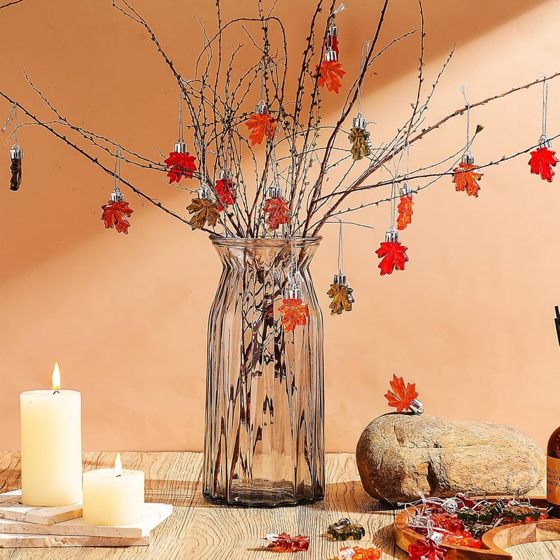 WILLBOND 36 Pcs Fall Thanksgiving Maple Leaf Ornament Small Tree Hanging Ornament Plastic Maple Leaf Cutouts Tree Decor Autumn Maple Leaf Hanging Bauble Pendant Decoration for Thanksgiving (Cute Style) - Image 5