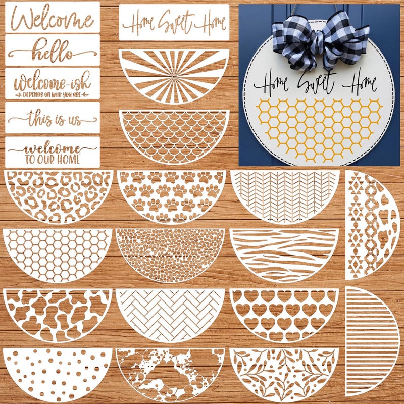 zosylley Welcome Stencils for Painting on Wood 12â€ Welcome Stencil for Wood Sign Doormats Half Round Hello Stencils for Door Mat Fabrics - Image 1