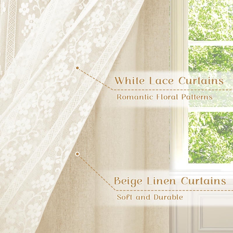 ASPMIZ Linen Kitchen Curtains 36 Inch Length, Double Layered Window Curtain 2 Panel Sets Rod Pocket Short Curtains for Kitchen, Farmhouse Window Treatment Tiers for Bathroom, Cafe, Beige - Image 3