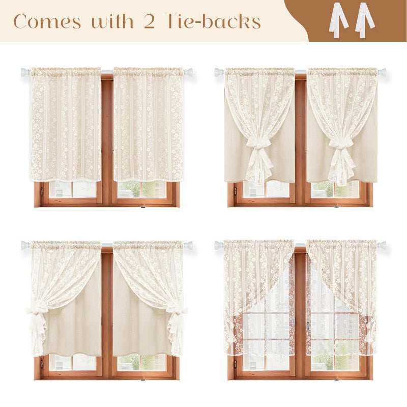 ASPMIZ Linen Kitchen Curtains 36 Inch Length, Double Layered Window Curtain 2 Panel Sets Rod Pocket Short Curtains for Kitchen, Farmhouse Window Treatment Tiers for Bathroom, Cafe, Beige - Image 4