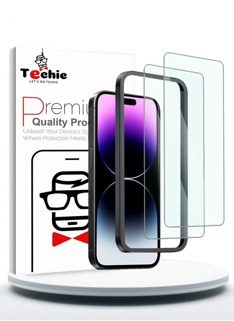Techie 2 Pack Apple iPhone 14  Pro Max Screen Protector, 9H Tempered Gorilla Glass, Easy Install Alignment Frame, Ultra Clear, Bubble-Free, Case-Friendly  - Image 1