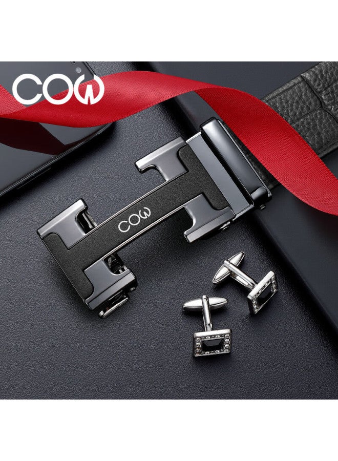 Cow Men's Belt, Fashionable Top-layer Cowhide Automatic Buckle Waistband, Business Trouser Belt Gift Box, Birthday Gift - Image 4