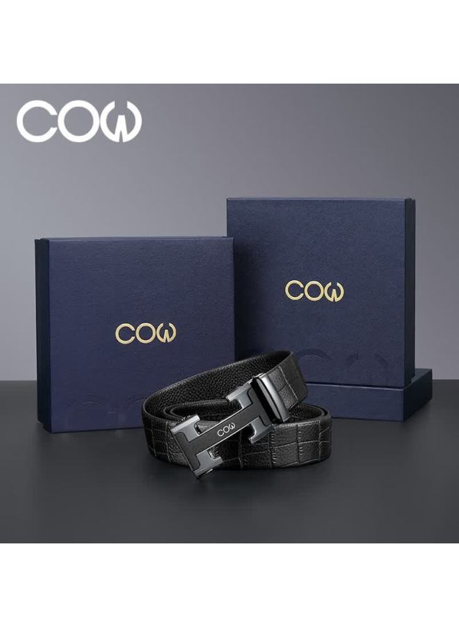 Cow Men's Belt, Fashionable Top-layer Cowhide Automatic Buckle Waistband, Business Trouser Belt Gift Box, Birthday Gift - Image 2