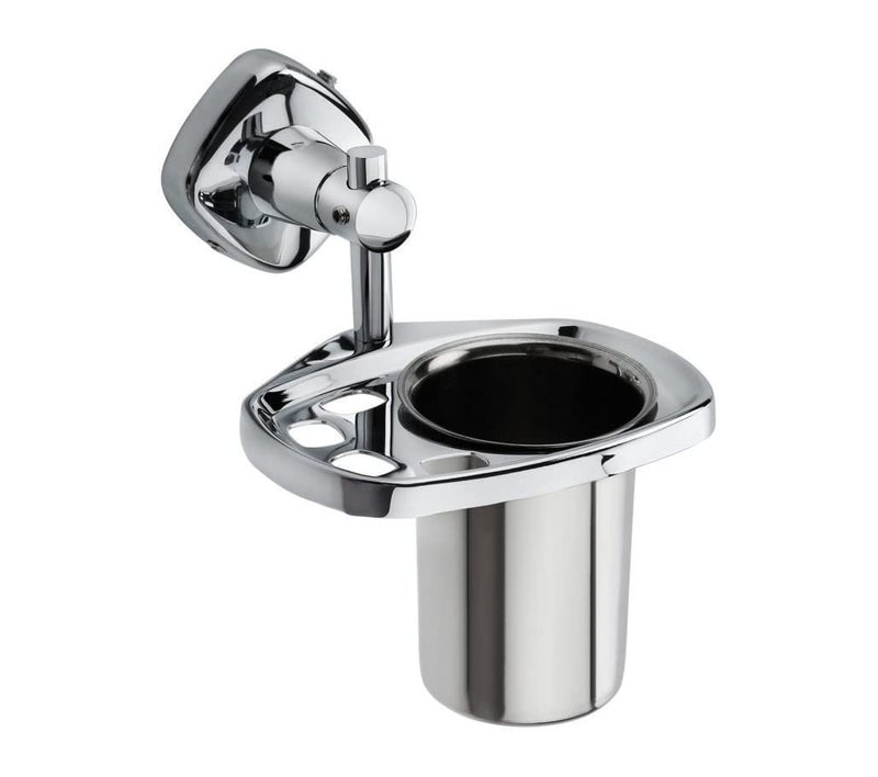 MHS 304 Grade Stainless Steel Crystal Series Tooth Brush Holder Stand Tumbler Holder Anti Rust Corrosion Free Glossy Chrome Finish with Fittings Screws Set for Kitchen Bathroom Accessories - Image 1