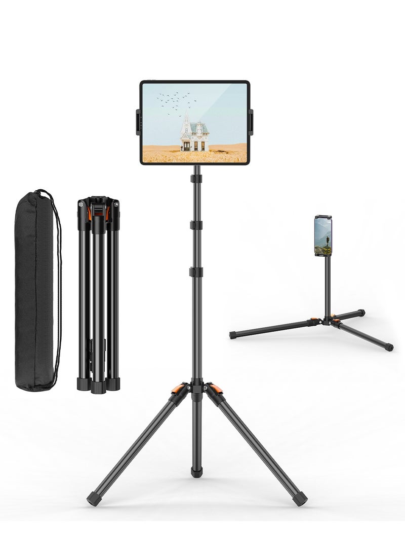 TONEOF 182cm 72 Inch Floor Tripod Stand for Tablet Phone with 360 Degree Rotatable Ball Head Foldable Stable Mount and Travel Bag for Travel Vlogging Watching Everyday Use Black - Image 1
