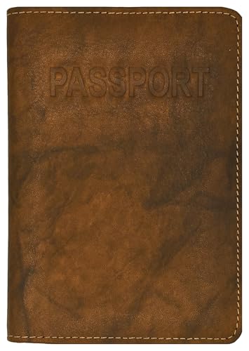 123 Cheap Checks Antique Saddle Genuine Leather RFID Passport Cover - Image 1