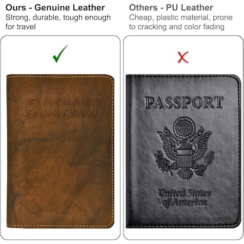123 Cheap Checks Antique Saddle Genuine Leather RFID Passport Cover - Image 5