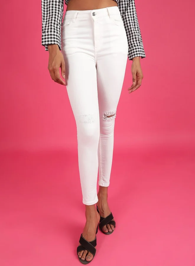 مرفوعة Freehand Women White Skinny Fit Solid Jeans