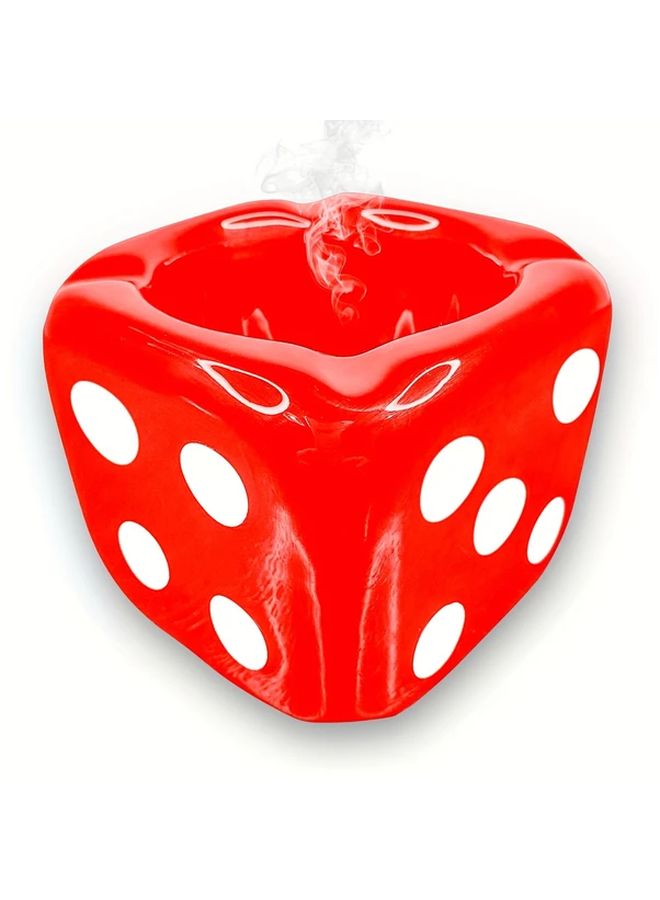 مطفأة سجائر من السيراميك الأحمر على شكل نرد، حامل سجائر محمول للسيارة، هدية لحفلات البار المنزلي - Image 1