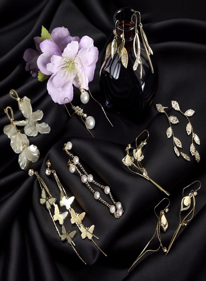 Gvhntk 9 Pairs Long Tassel Dangle Earrings for Women Plated Pearl Dangle Earrings Set Sparkling Threader Drop Earrings Chain Double Sided Pearl Earrings Cross Jewelry Gift for Bridal Wedding Christmas - Image 2