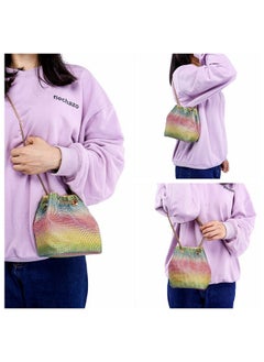 Ayliss Women'S Full Rhinestones Bucket Bag Mini Small Crossbody Shoulder Evening Shinny Bling Clutch Purse Bucket Handbag (Rainbow(Mini))  - Image 3