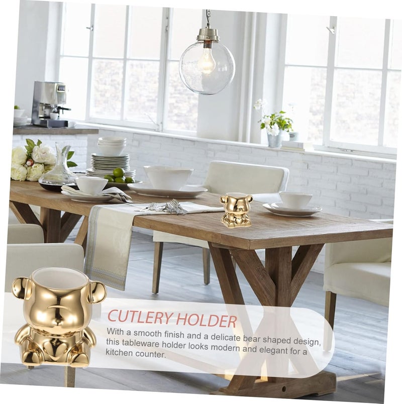 Practical design alternatives VOSAREA Gold Plated Ceramic Bear Utensil Holder Stylish Kitchen Cutlery Container for Home and Restaurant Convenient Spoon and Fork Organizer for Kitchen Decor Repeated use resistant selected material Durable versatile substance Integrated warehouse solution All storage space compatible Liquid tight joint All-round unified build Carefully engineered build Dense material Modern warehouse management Multi stock guarantee supply Universal design Space saving design picks Multi option design Lightweight Public demand affordable quality Easy hand assemble compatible Home & professional compatible Care processed raw material Closed & open space compatible Durability enhanced Storage burden minimized build Diverse use resistant crafted quality Transparent body Cross part assemble fit - Image 2