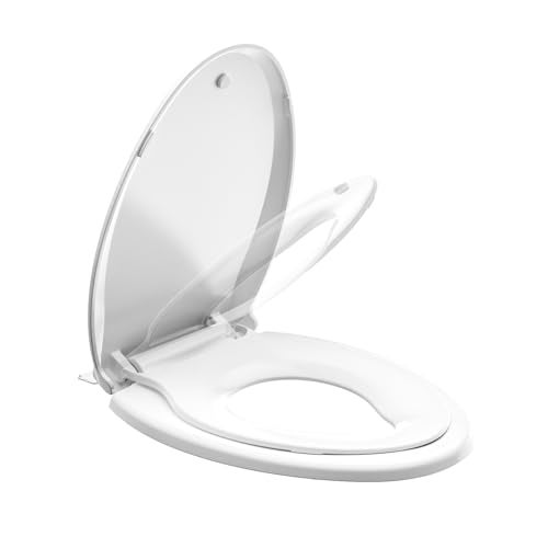 JINGZE Elongated Toilet Seat Adult/Child,Built-In Potty Training Seat, Soft Quiet Close Non-Slip Seat, Easy to Install & Clean,Magnetic Kids Seat and Cover for Elongated Oval Toilets,White - Image 1