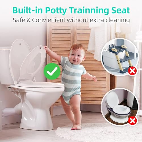 JINGZE Elongated Toilet Seat Adult/Child,Built-In Potty Training Seat, Soft Quiet Close Non-Slip Seat, Easy to Install & Clean,Magnetic Kids Seat and Cover for Elongated Oval Toilets,White - Image 4