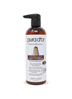 Pura d'or Colorharmony Purple Conditioner (16Oz) For Bleached Blonde Silver & Color Treated Hair Keratin Bamboo Fiber No Sulfates Natural Ingredients Men & Women  - Image 1