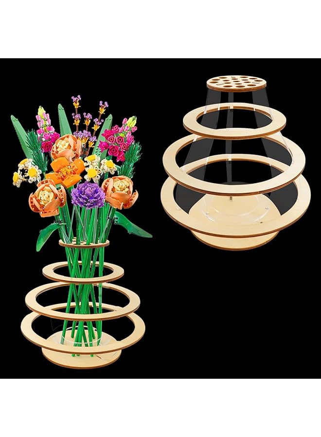 erorex Wooden Vase for Lego Flowers, Floating Rings Vase for Lego Flower Bouquet Building Set, Display Stand for Lego Roses Cherry Blossom Sunflower Tulips Daffodils Lotus, Perfect for Home Office Decor  - Image 1