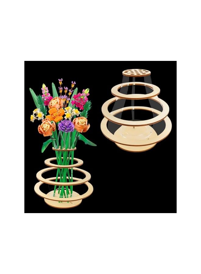 erorex Wooden Vase for Lego Flowers, Floating Rings Vase for Lego Flower Bouquet Building Set, Display Stand for Lego Roses Cherry Blossom Sunflower Tulips Daffodils Lotus, Perfect for Home Office Decor  - Image 2