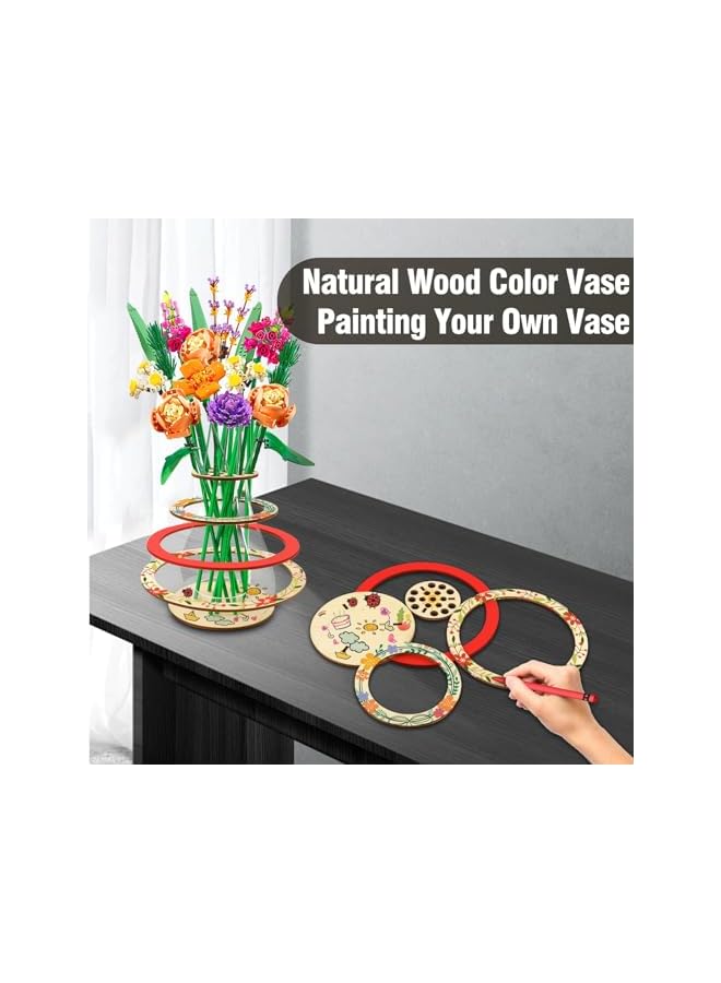 erorex Wooden Vase for Lego Flowers, Floating Rings Vase for Lego Flower Bouquet Building Set, Display Stand for Lego Roses Cherry Blossom Sunflower Tulips Daffodils Lotus, Perfect for Home Office Decor  - Image 4