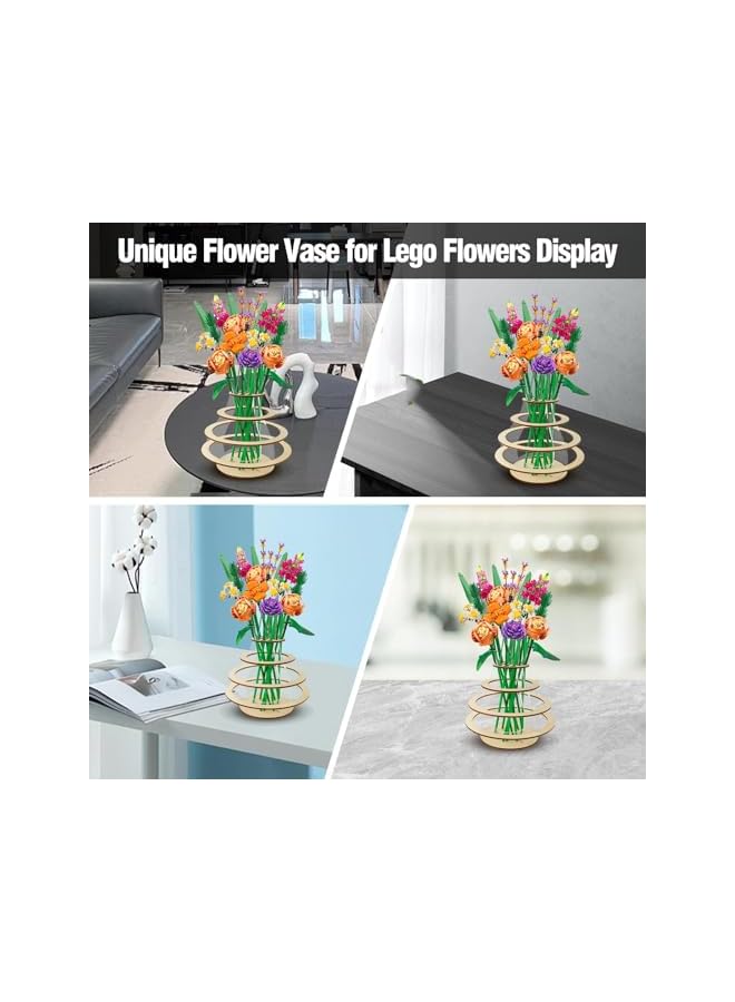 erorex Wooden Vase for Lego Flowers, Floating Rings Vase for Lego Flower Bouquet Building Set, Display Stand for Lego Roses Cherry Blossom Sunflower Tulips Daffodils Lotus, Perfect for Home Office Decor  - Image 5