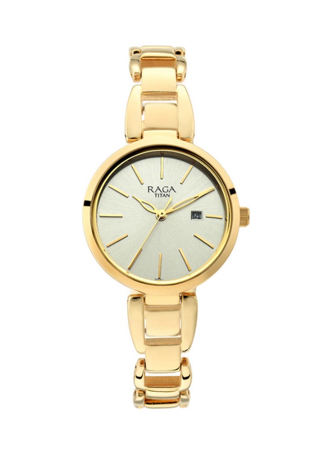 TITAN ساعة تيتان رجا التناظرية بقرص دائري ذهبي وحزام ذهبي للنساء - Image 1