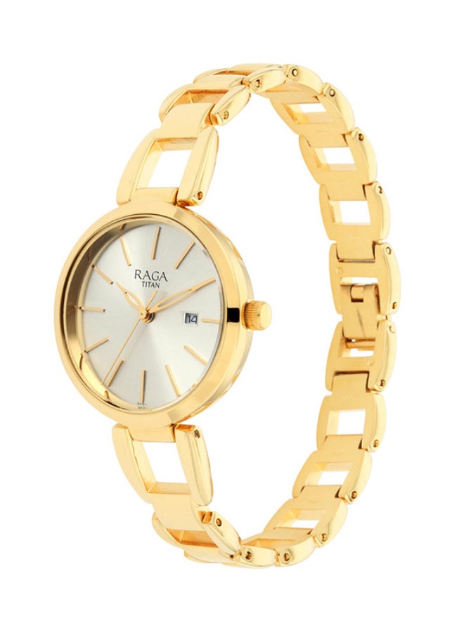 TITAN ساعة تيتان رجا التناظرية بقرص دائري ذهبي وحزام ذهبي للنساء - Image 3