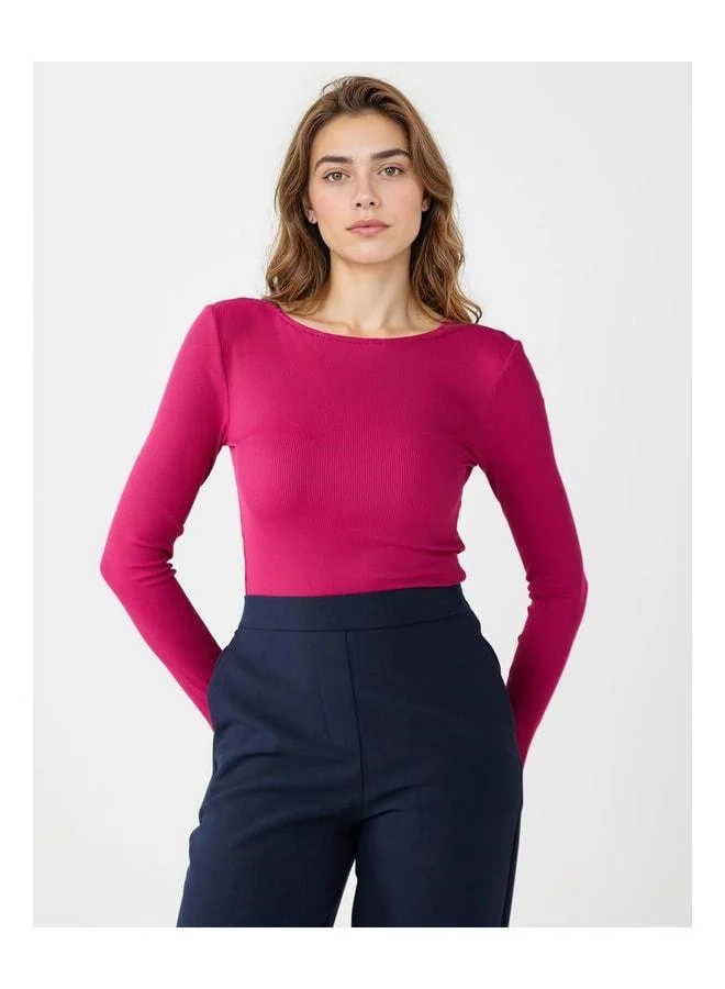 Jimmy Key Fuchsia Slim Fit Boat Neck Knitted Blouse.