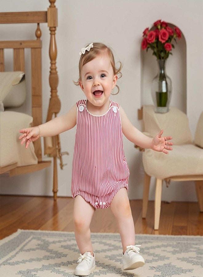 Yoawdats Unisex Newborn Baby Summer Romper Sleeveless Round Neck Button Shoulder Stripes Print Jumpsuit Overall Infant Clothe (Red, 12-18 Months) - Image 2