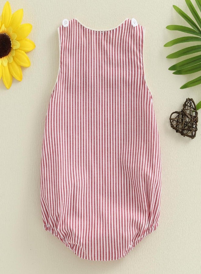Yoawdats Unisex Newborn Baby Summer Romper Sleeveless Round Neck Button Shoulder Stripes Print Jumpsuit Overall Infant Clothe (Red, 12-18 Months) - Image 4