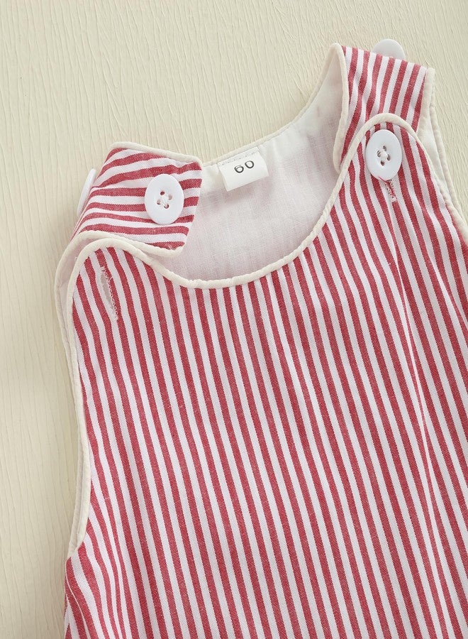 Yoawdats Unisex Newborn Baby Summer Romper Sleeveless Round Neck Button Shoulder Stripes Print Jumpsuit Overall Infant Clothe (Red, 12-18 Months) - Image 5