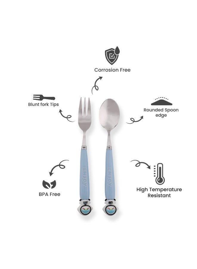 CRAVISTA Astronaut Design Kids Cutlery Set with Case - 2-Piece Stainless Steel BPA Free Cutlery Set Includes Spoon, Fork and Case for Lunch Box, Picnic and Travel (Blue) - Image 2