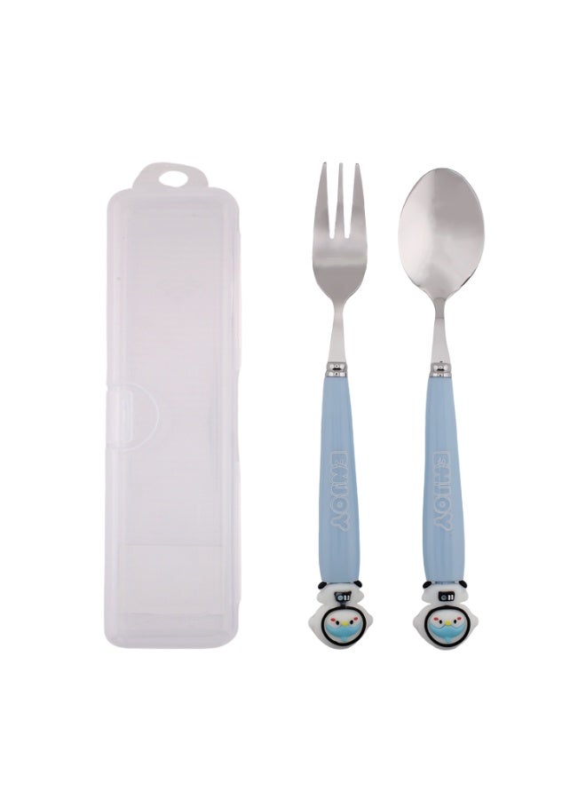 CRAVISTA Astronaut Design Kids Cutlery Set with Case - 2-Piece Stainless Steel BPA Free Cutlery Set Includes Spoon, Fork and Case for Lunch Box, Picnic and Travel (Blue) - Image 1