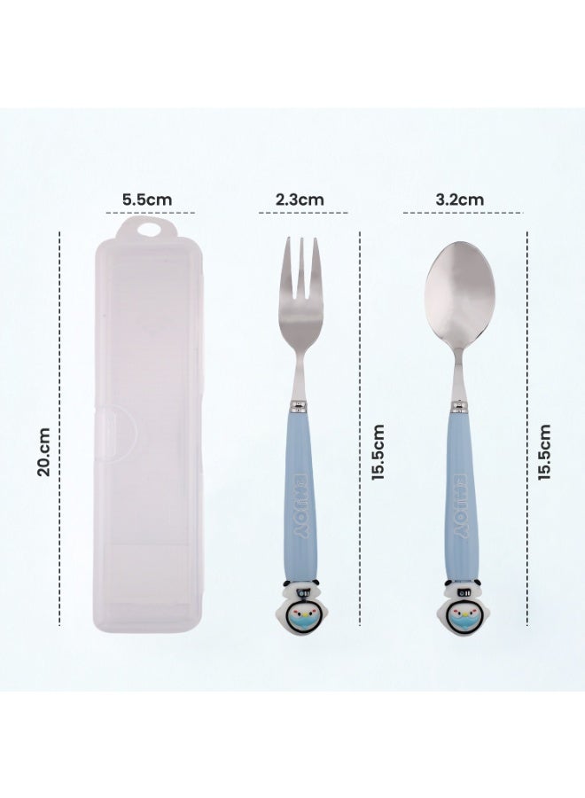 CRAVISTA Astronaut Design Kids Cutlery Set with Case - 2-Piece Stainless Steel BPA Free Cutlery Set Includes Spoon, Fork and Case for Lunch Box, Picnic and Travel (Blue) - Image 4