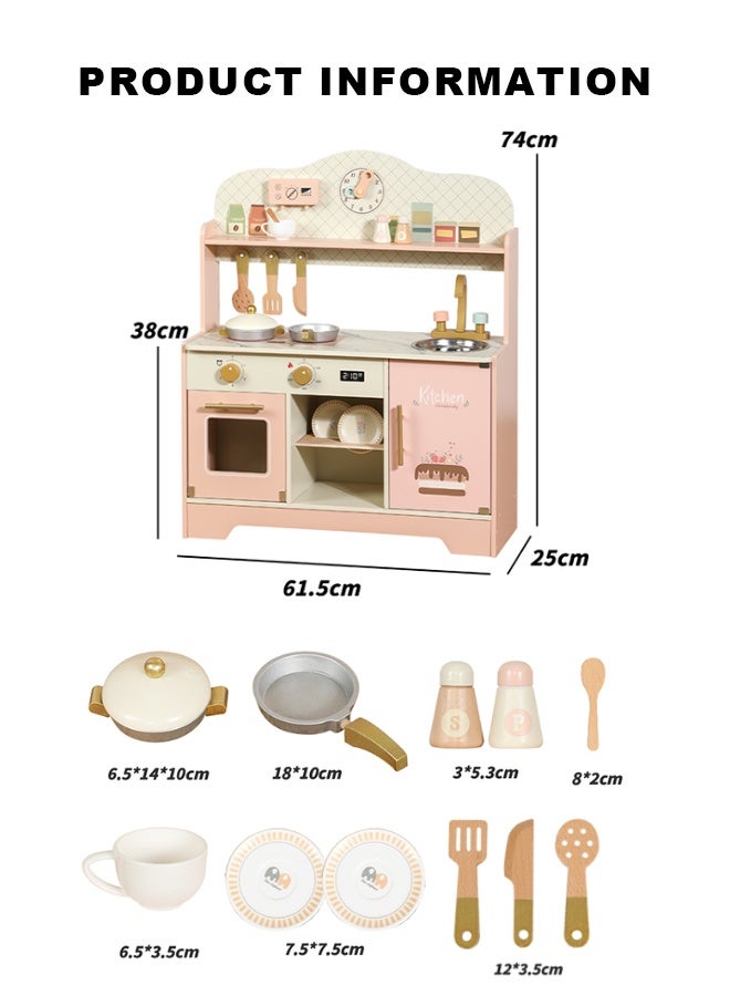 JSAITOYS Play Kitchen for Kids, Chef Pretend Play Set for Toddlers with Storage System, Pink Wooden Play Kitchen Set with Accessories - Image 2