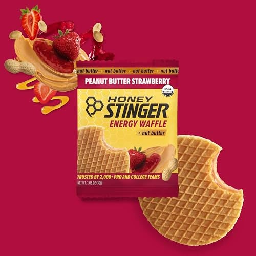 Honey Stinger Organic Peanut Butter Strawberry Waffle, Energy Stroopwafel for Exercise, Endurance and Performance, Sports Nutrition for Home & Gym, Pre & During Workout, 16.96 Ounces (Pack of 16) - Image 3