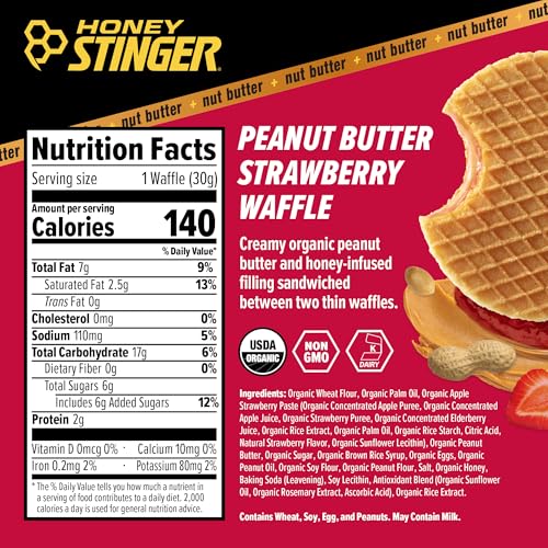 Honey Stinger Organic Peanut Butter Strawberry Waffle, Energy Stroopwafel for Exercise, Endurance and Performance, Sports Nutrition for Home & Gym, Pre & During Workout, 16.96 Ounces (Pack of 16) - Image 2