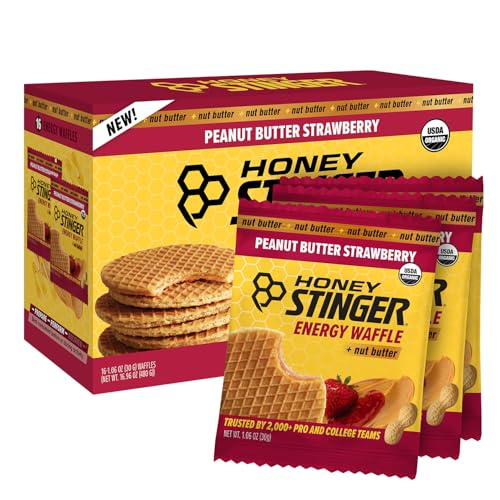 Honey Stinger Organic Peanut Butter Strawberry Waffle, Energy Stroopwafel for Exercise, Endurance and Performance, Sports Nutrition for Home & Gym, Pre & During Workout, 16.96 Ounces (Pack of 16) - Image 1
