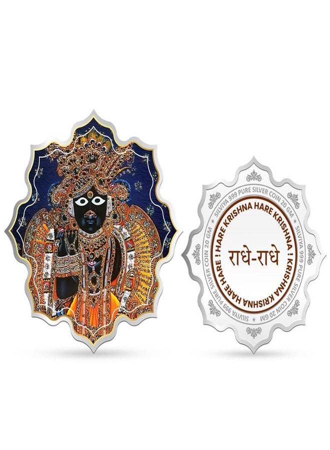 Silviya BIS Hallmarked Bankey Bihari Ji 999 Pure Silver Coin (20g) Lotus Shape: Lord Krishna Devotee Gift - Vrindavan Temple Souvenir - Janmashtami Offering - Image 1