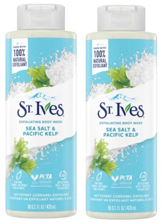 سانت آيفز عبوتان من غسول الجسم "سانت آيفز" (St. Ives) المقشر بملح البحر وطحالب المحيط الهادئ (2 × 473 مل) - Image 1