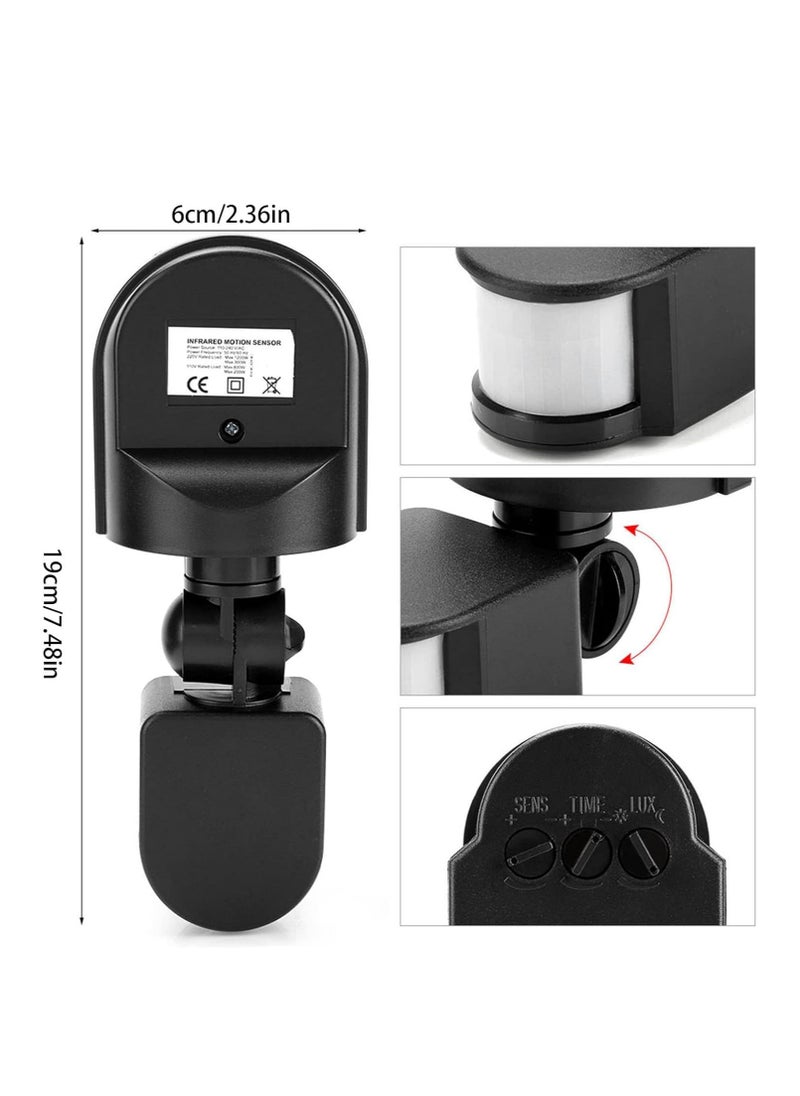 SYOSI - Infrared Sensor Switch Infrared Motion Sensor 110V-240V Adjustable PIR Body Motion Infrared Sensor 10A Waterproof Detector Bulb Switch Black IP44 Protection Level - Image 1