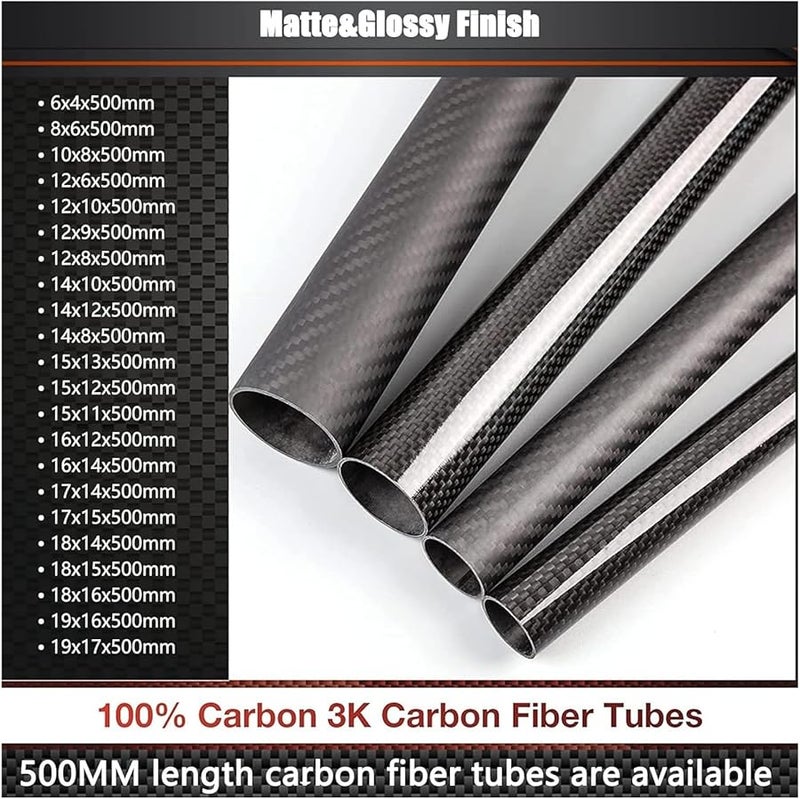 أنبوب من ألياف الكربون 18x14x500مم 3K نسيج سادة غير لامع للطائرة الرباعية المصنوعة يدويًا DIY - Image 4