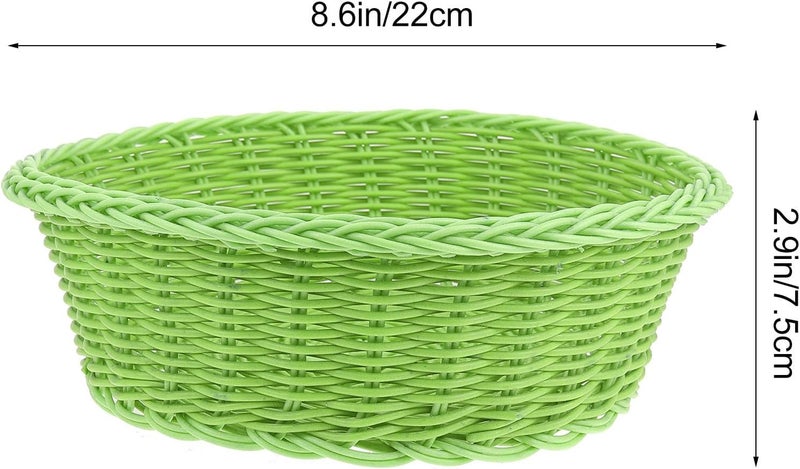 Imitated Rattan Woven Plastic Basket round Green Fruit Storage Bin Bread Food Organizer for Kitchen Home Decor and Pantry Storage - Image 2