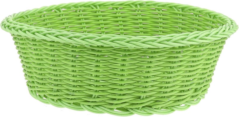 Imitated Rattan Woven Plastic Basket round Green Fruit Storage Bin Bread Food Organizer for Kitchen Home Decor and Pantry Storage - Image 1