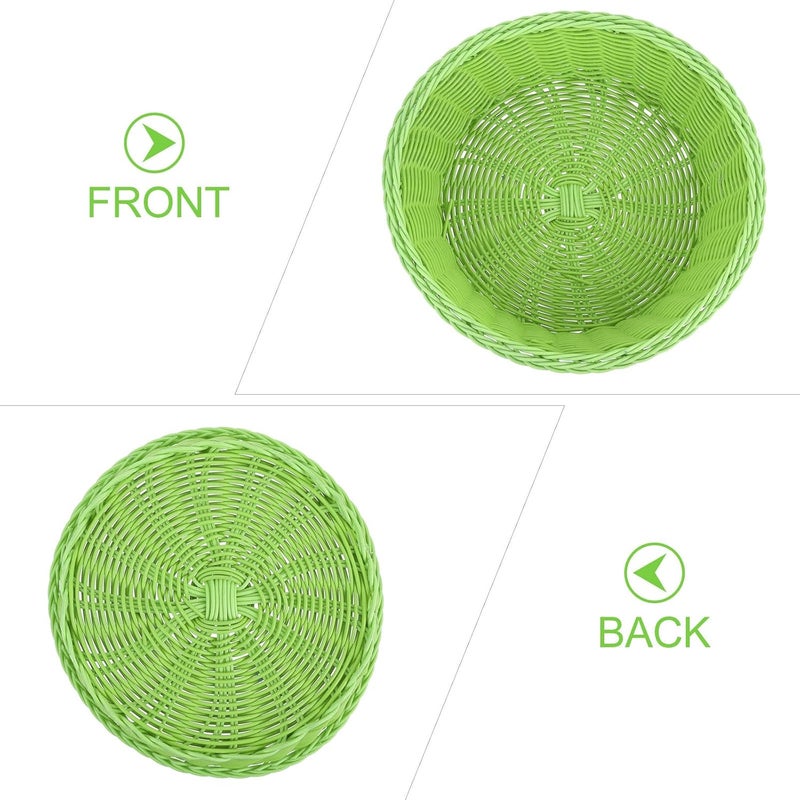 Imitated Rattan Woven Plastic Basket round Green Fruit Storage Bin Bread Food Organizer for Kitchen Home Decor and Pantry Storage - Image 3