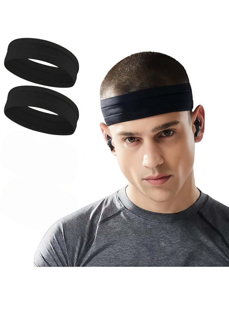 قطعتان من عصابات الرأس الرياضية للنساء، عصابات رأس سميكة مانعة للانزلاق تمتص العرق، عصابات رأس مرنة لليوجا والجري واللياقة البدنية والرياضات الأخرى تمتص الرطوبة - Image 1