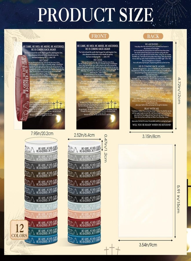 Moinchore 100 Sets Resurrection Gifts Bulk Christian Bible Verse Bracelet with Gospel Tracts He Came Died Arose Silicone Wristbands Religious Card Easter Baskets Stuffers Church Gift (Dark Color) - Image 2