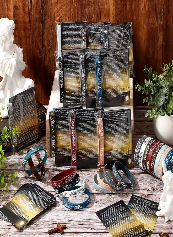 Moinchore 100 Sets Resurrection Gifts Bulk Christian Bible Verse Bracelet with Gospel Tracts He Came Died Arose Silicone Wristbands Religious Card Easter Baskets Stuffers Church Gift (Dark Color) - Image 4