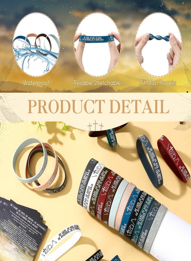 Moinchore 100 Sets Resurrection Gifts Bulk Christian Bible Verse Bracelet with Gospel Tracts He Came Died Arose Silicone Wristbands Religious Card Easter Baskets Stuffers Church Gift (Dark Color) - Image 3