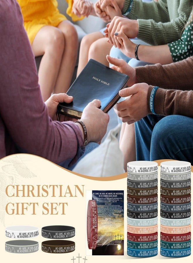 Moinchore 100 Sets Resurrection Gifts Bulk Christian Bible Verse Bracelet with Gospel Tracts He Came Died Arose Silicone Wristbands Religious Card Easter Baskets Stuffers Church Gift (Dark Color) - Image 5