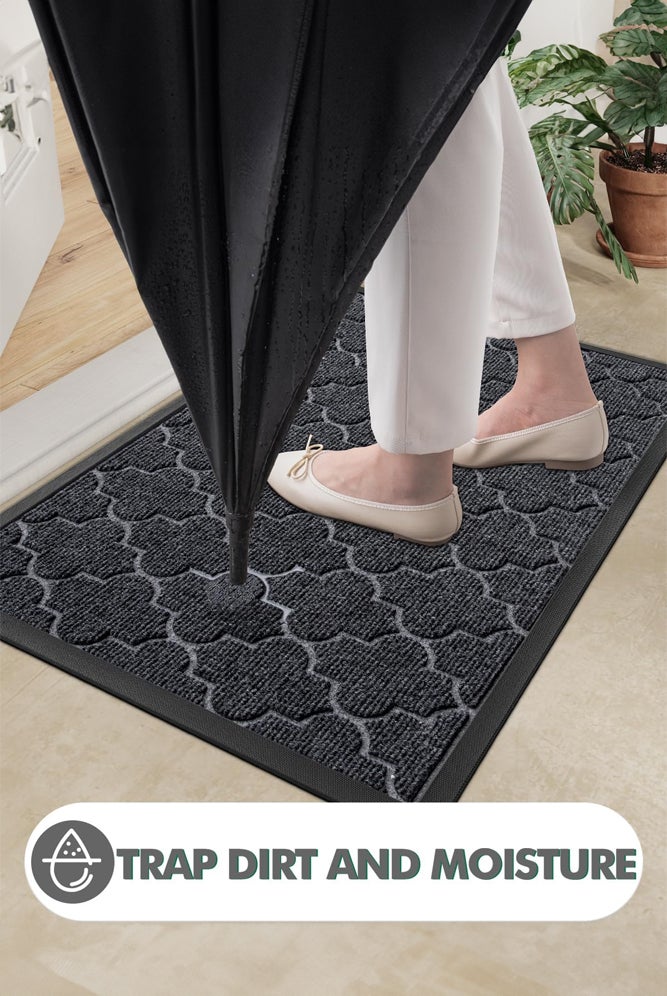 شبيلي بساط مدخل منخفض الارتفاع من مطاط طبيعي بسطح محزز ومقاوم للانزلاق ومضاد للتسرب وسهل التنظيف؛ مناسب للأسر والمكاتب في المداخل وغرف الطين؛ أداء كشط للأحذية وتصميم حصيرة ترحيب وسجادة باب متينة (أسود) - Image 2